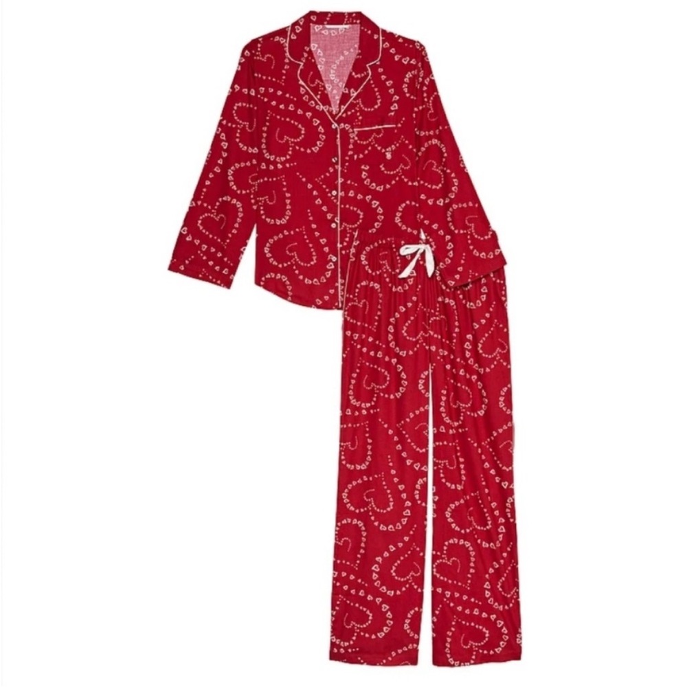 Victoria Secret’s Flannel Long Swirl Heart Pajama Set Size Small Short NEW - Picture 2 of 4